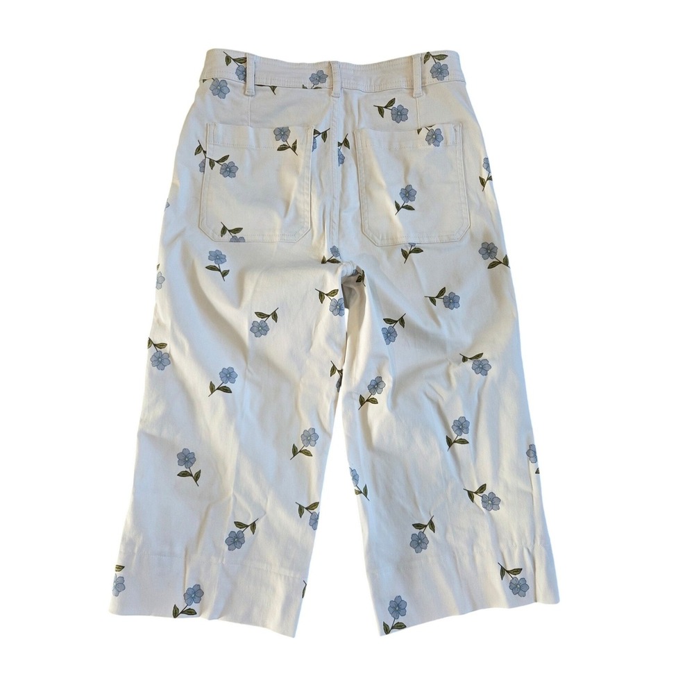 Bagatelle Collection White Floral Embroidered Wide Leg Cropped Pants Womens 8 - Picture 3 of 4